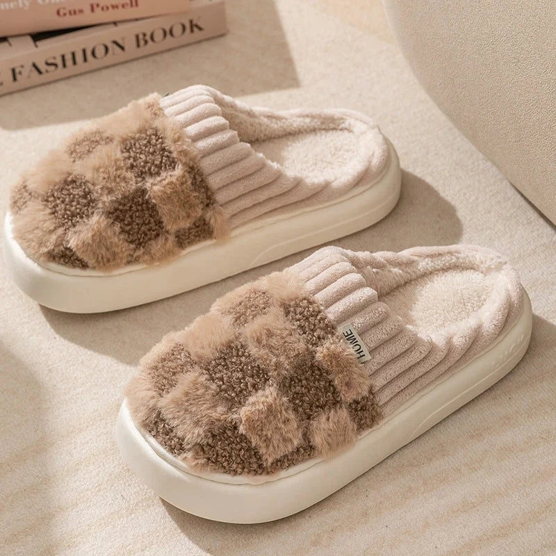 Plush Checkered House Slippers