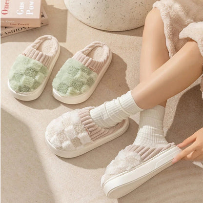 Plush Checkered House Slippers