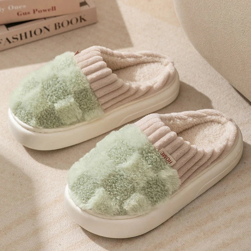 Plush Checkered House Slippers