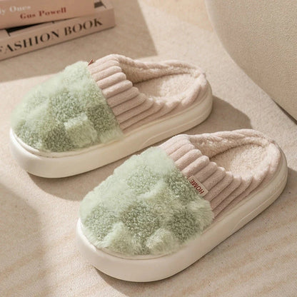 Plush Checkered House Slippers