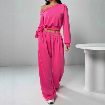 Off-Shoulder Crop Top & Wide-Leg Pants Set