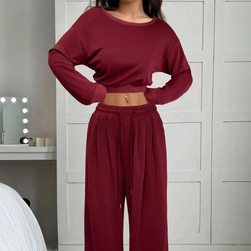 Off-Shoulder Crop Top & Wide-Leg Pants Set