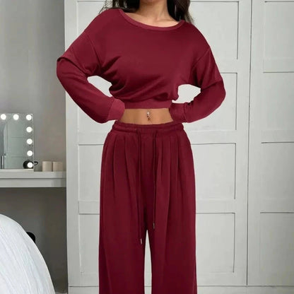 Off-Shoulder Crop Top & Wide-Leg Pants Set