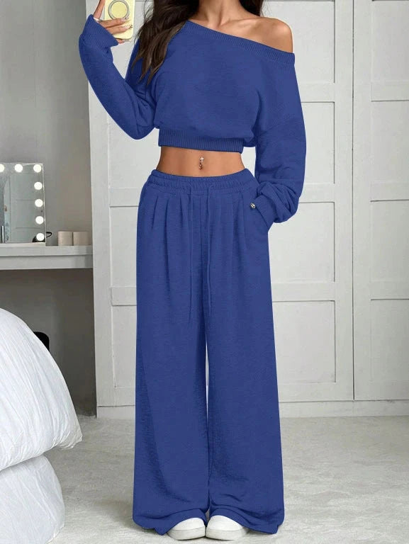 Off-Shoulder Crop Top & Wide-Leg Pants Set
