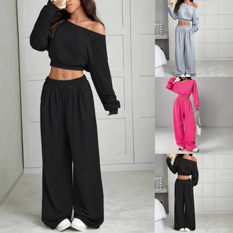 Off-Shoulder Crop Top & Wide-Leg Pants Set