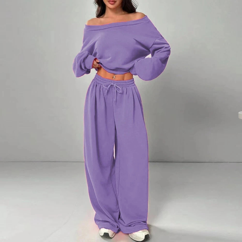 Off-Shoulder Crop Top & Wide-Leg Pants Set
