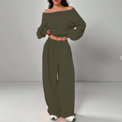 Off-Shoulder Crop Top & Wide-Leg Pants Set