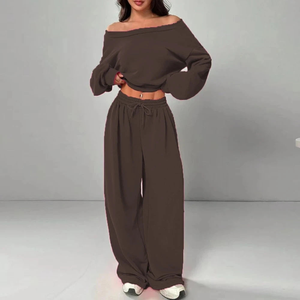 Off-Shoulder Crop Top & Wide-Leg Pants Set