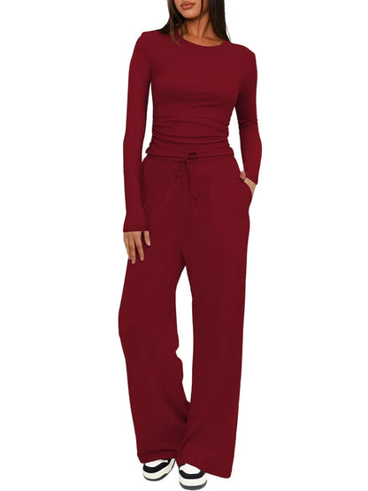 Red jumpsuit worn by a person on a white background