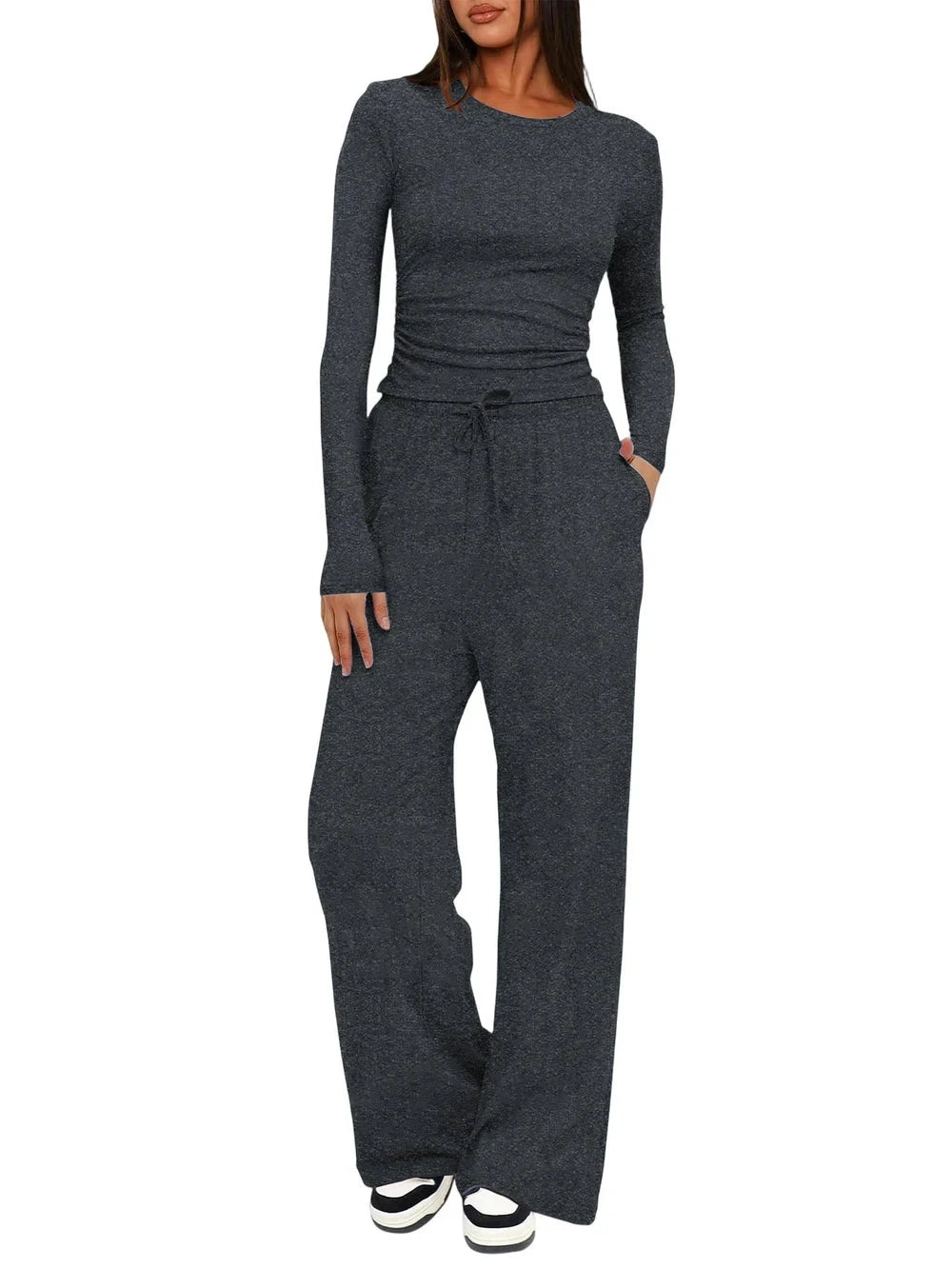 Long-Sleeve Top & Wide-Leg Pants Set