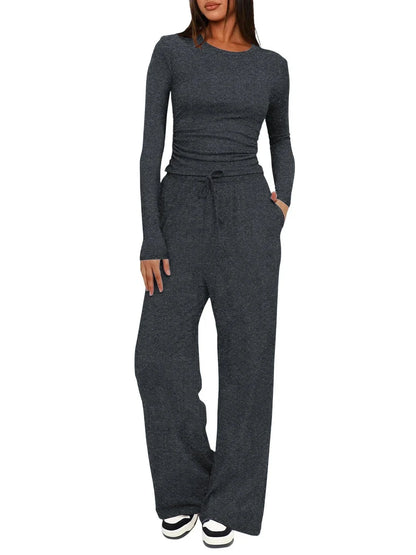 Long-Sleeve Top & Wide-Leg Pants Set