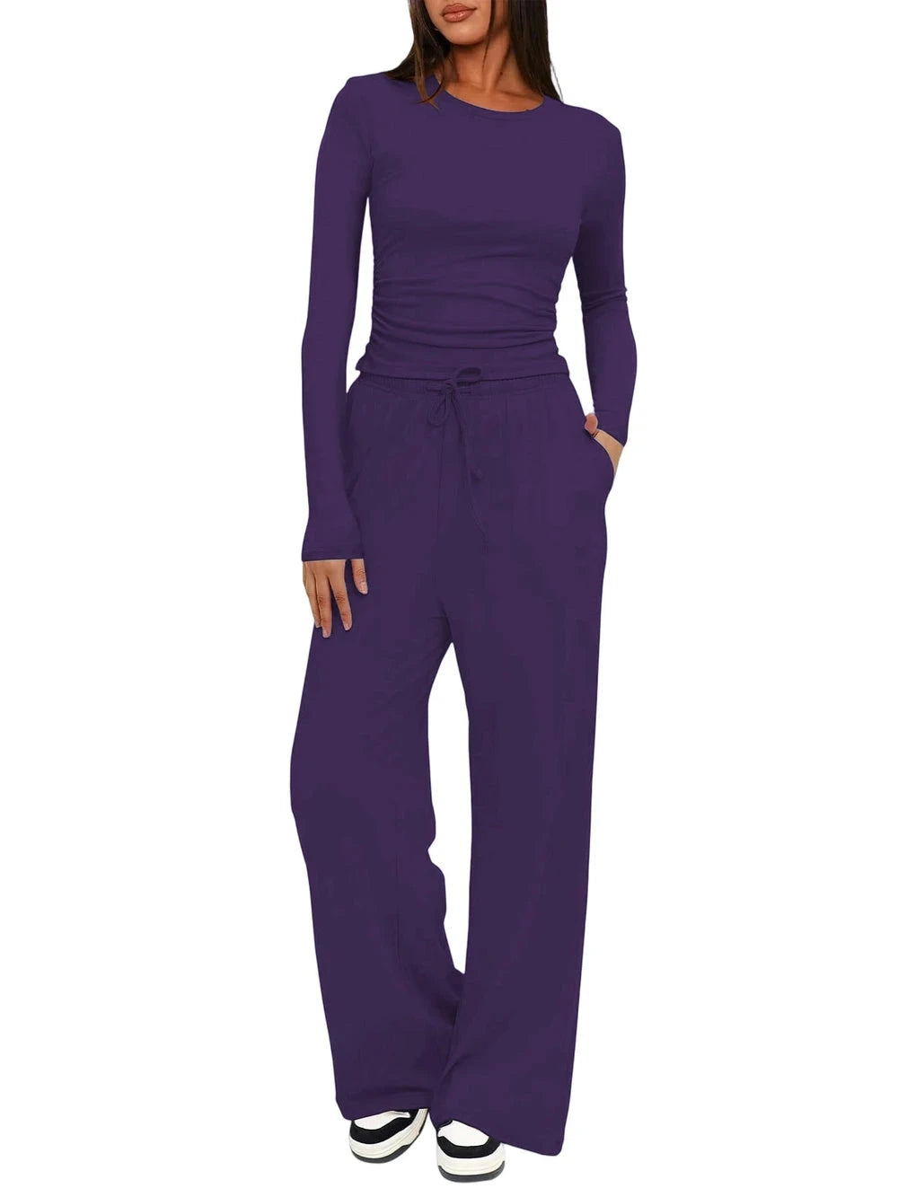 Long-Sleeve Top & Wide-Leg Pants Set