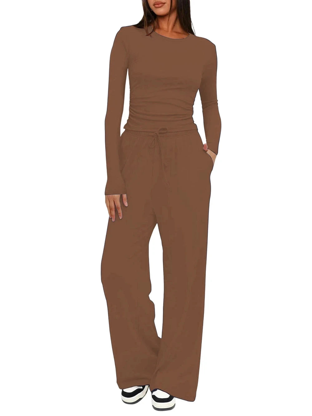 Long-Sleeve Top & Wide-Leg Pants Set