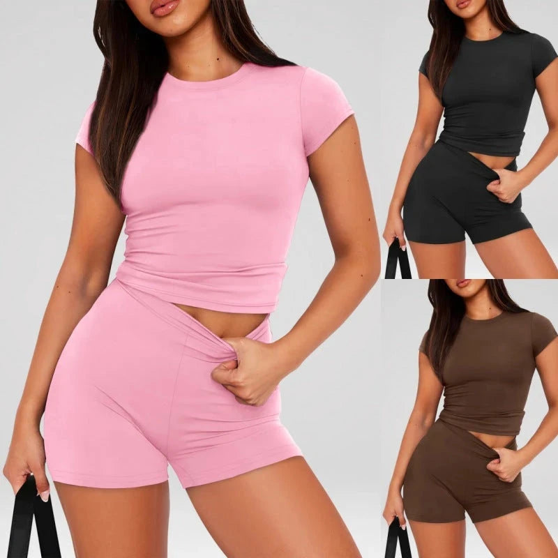 Women’s Short Sleeve Top & Biker Shorts Set