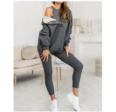 Women’s Off Shoulder Sweatshirt & Leggings Set