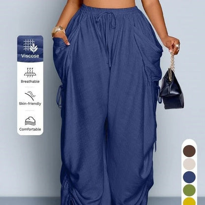 Retro Punk-style Drawstring Pleated High-waisted Wide-leg Pants
