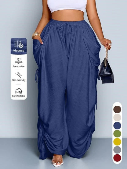Retro Punk-style Drawstring Pleated High-waisted Wide-leg Pants