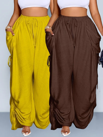 Retro Punk-style Drawstring Pleated High-waisted Wide-leg Pants