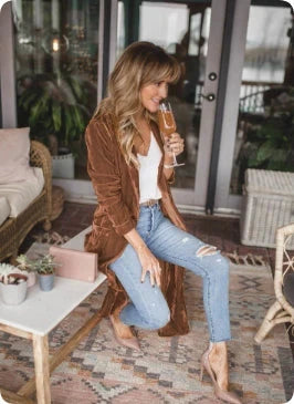 European And American Women's Loose Gold Velvet Elastic Long Coat