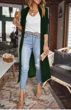 European And American Women's Loose Gold Velvet Elastic Long Coat