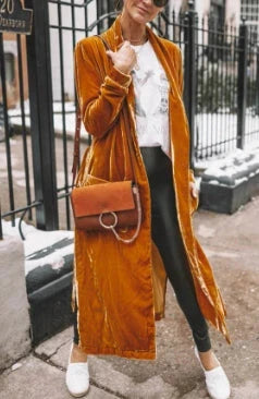 European And American Women's Loose Gold Velvet Elastic Long Coat