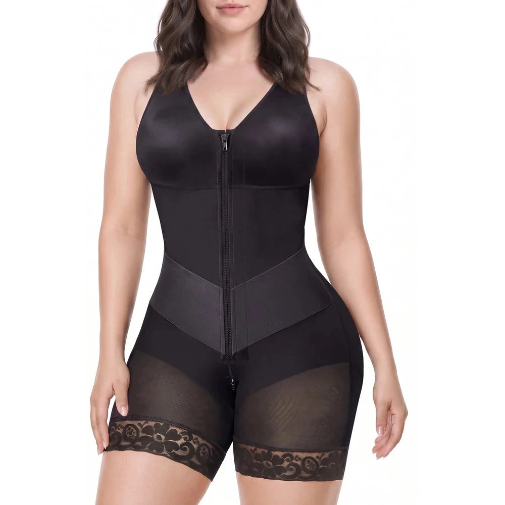 Women's Tummy Control Shapewear Bodysuit, Adjustable Straps, Hook And Zipper Front Closure