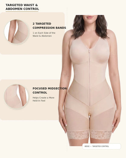 Women's Tummy Control Shapewear Bodysuit, Adjustable Straps, Hook And Zipper Front Closure