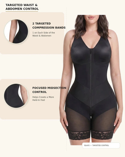 Women's Tummy Control Shapewear Bodysuit, Adjustable Straps, Hook And Zipper Front Closure