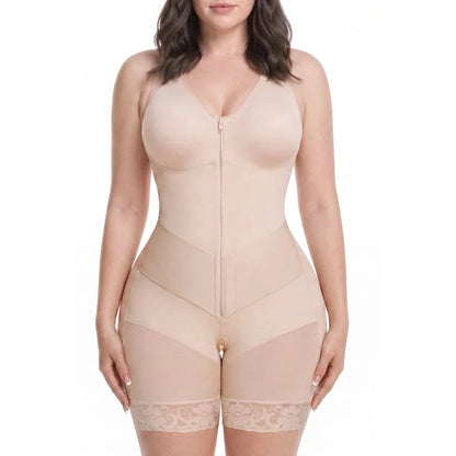 Women's Tummy Control Shapewear Bodysuit, Adjustable Straps, Hook And Zipper Front Closure