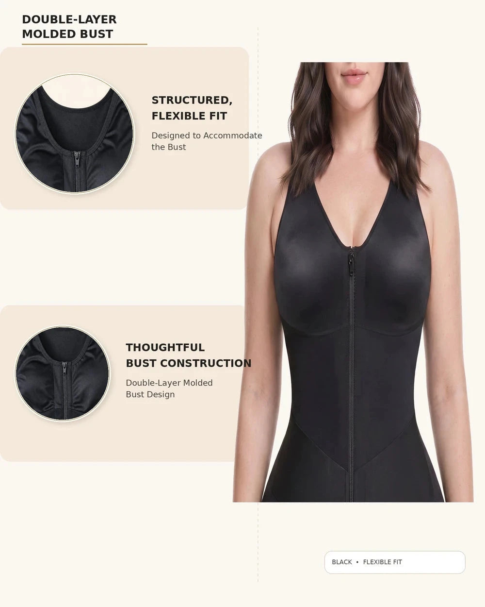 Women's Tummy Control Shapewear Bodysuit, Adjustable Straps, Hook And Zipper Front Closure