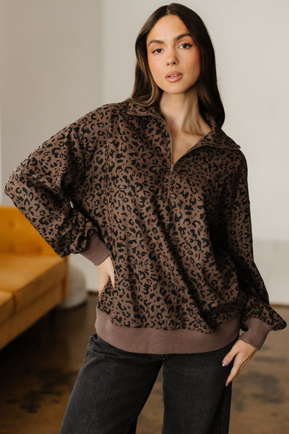 Women’s Leopard Print Half-Zip Oversized Pullover