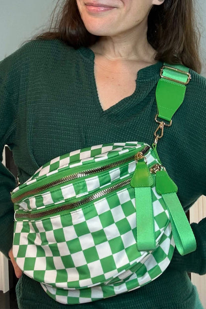 Chicory Coffee Checkered Print Wide Strap Large Crossbody Bag