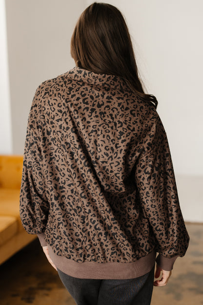Women’s Leopard Print Half-Zip Oversized Pullover