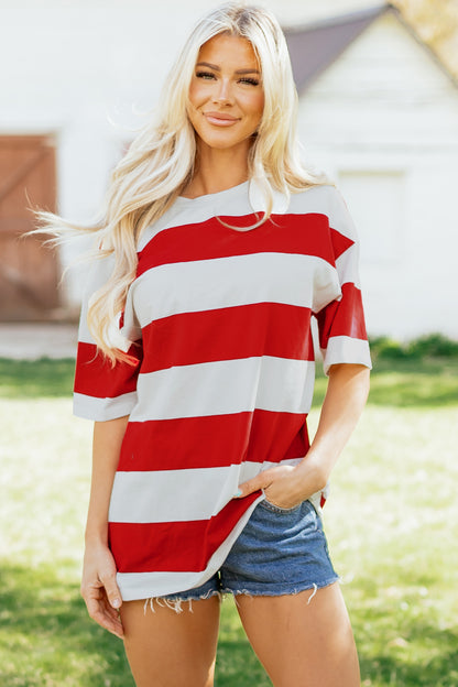 Pink & Blue Striped Oversized T-Shirt