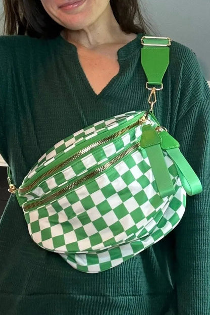 Chicory Coffee Checkered Print Wide Strap Large Crossbody Bag