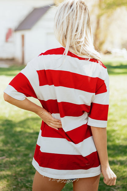 Pink & Blue Striped Oversized T-Shirt
