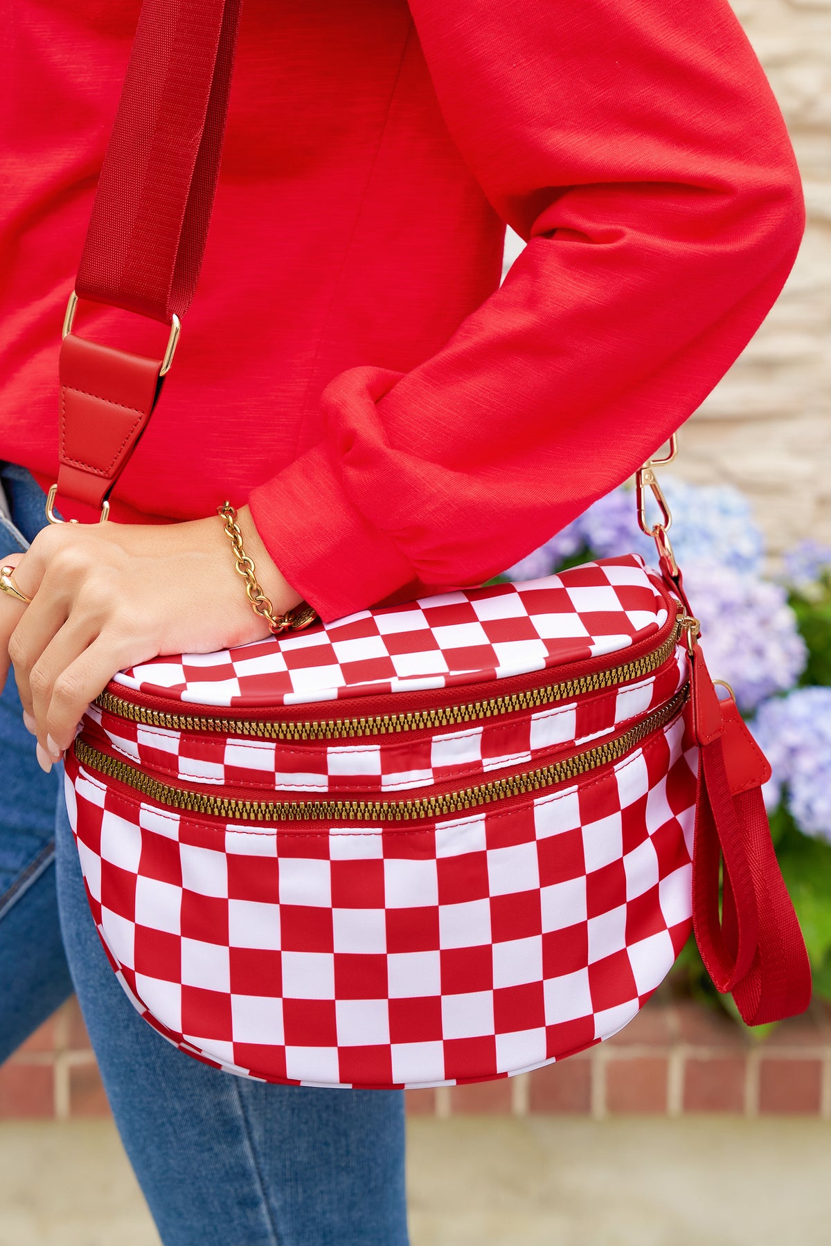 Chicory Coffee Checkered Print Wide Strap Large Crossbody Bag