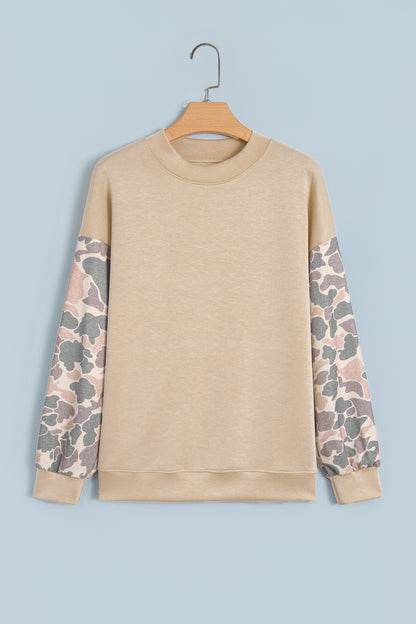 Coffee Brown Camo Sleeve Crewneck Sweatshirt