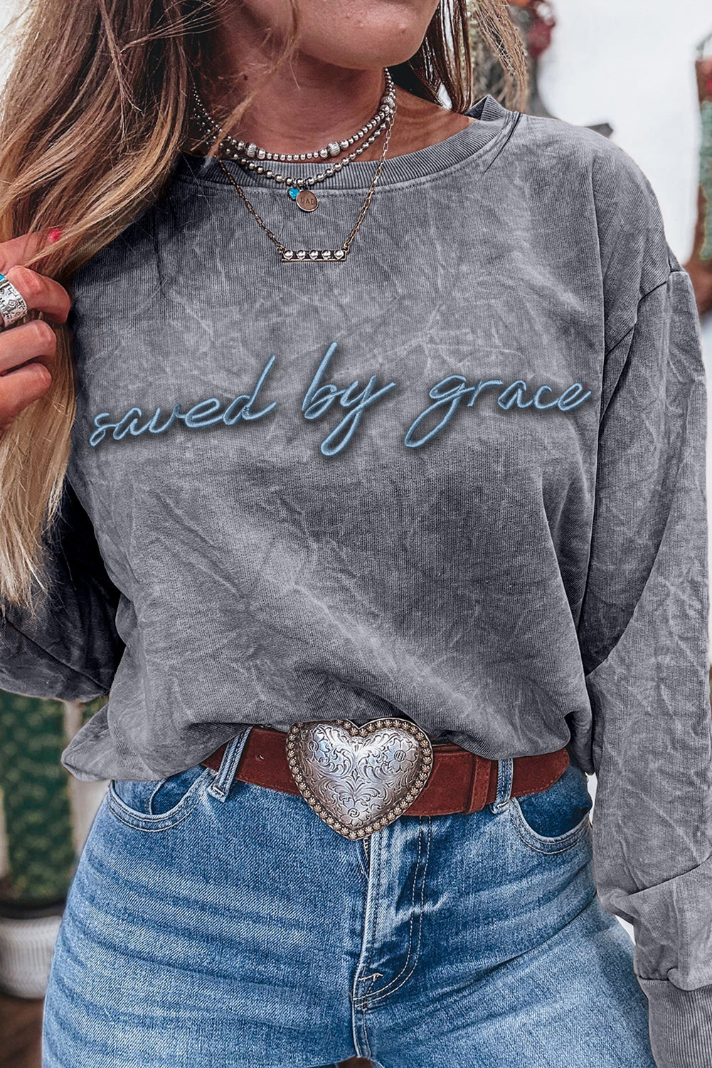 Saved by Grace Beige Graphic Sweatshirt