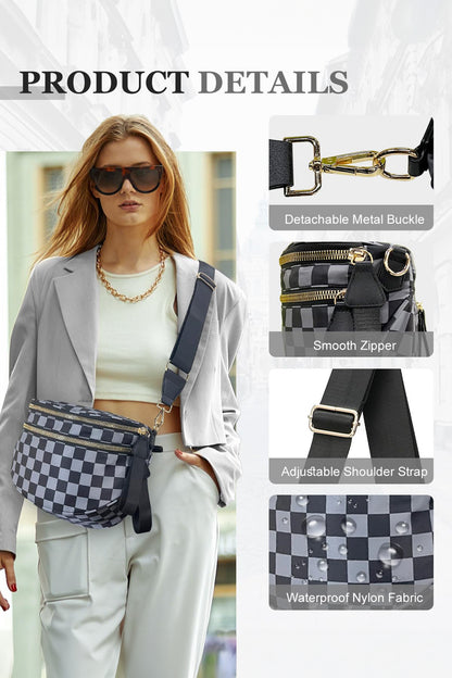 Chicory Coffee Checkered Print Wide Strap Large Crossbody Bag