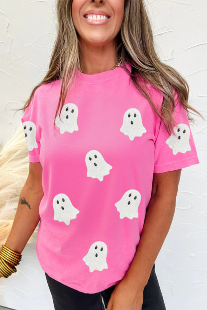 Pink Ghost Print Halloween T-Shirt