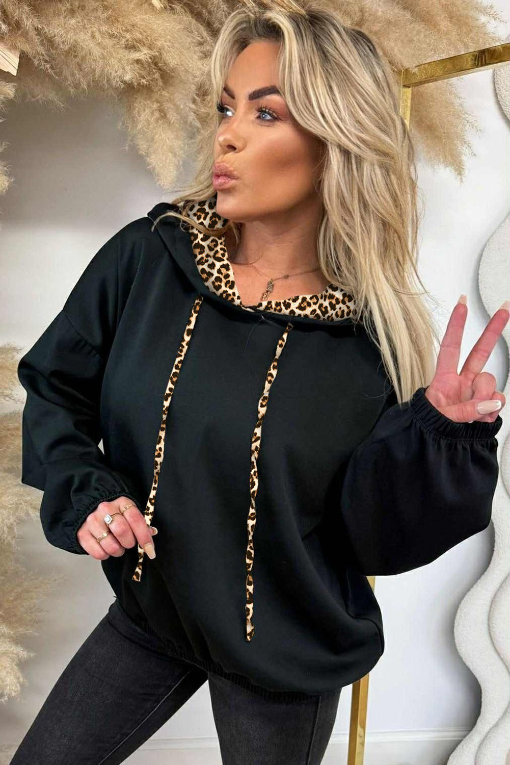Cream Hoodie with Leopard Print