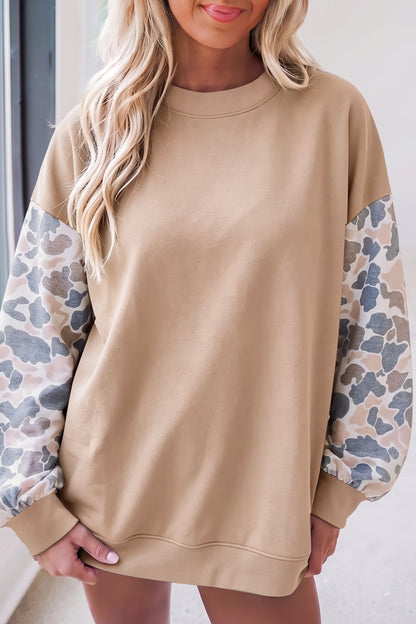 Coffee Brown Camo Sleeve Crewneck Sweatshirt