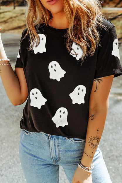 Pink Ghost Print Halloween T-Shirt