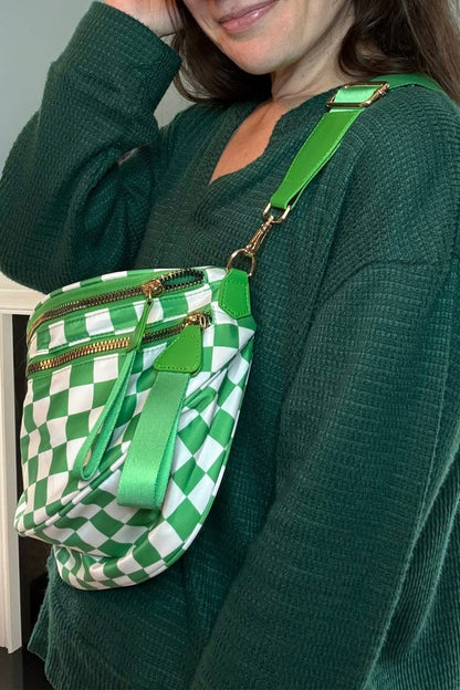 Chicory Coffee Checkered Print Wide Strap Large Crossbody Bag