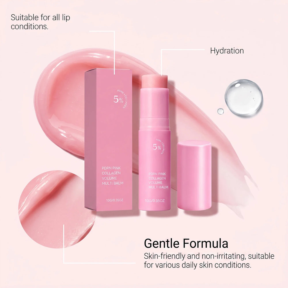 PDRN Pink Collagen Volume Multi Balm Stick Plumping Revitalize Skin Brighten Smooth Fine Lines for Face,Neck,Under Eyes,Lip Care