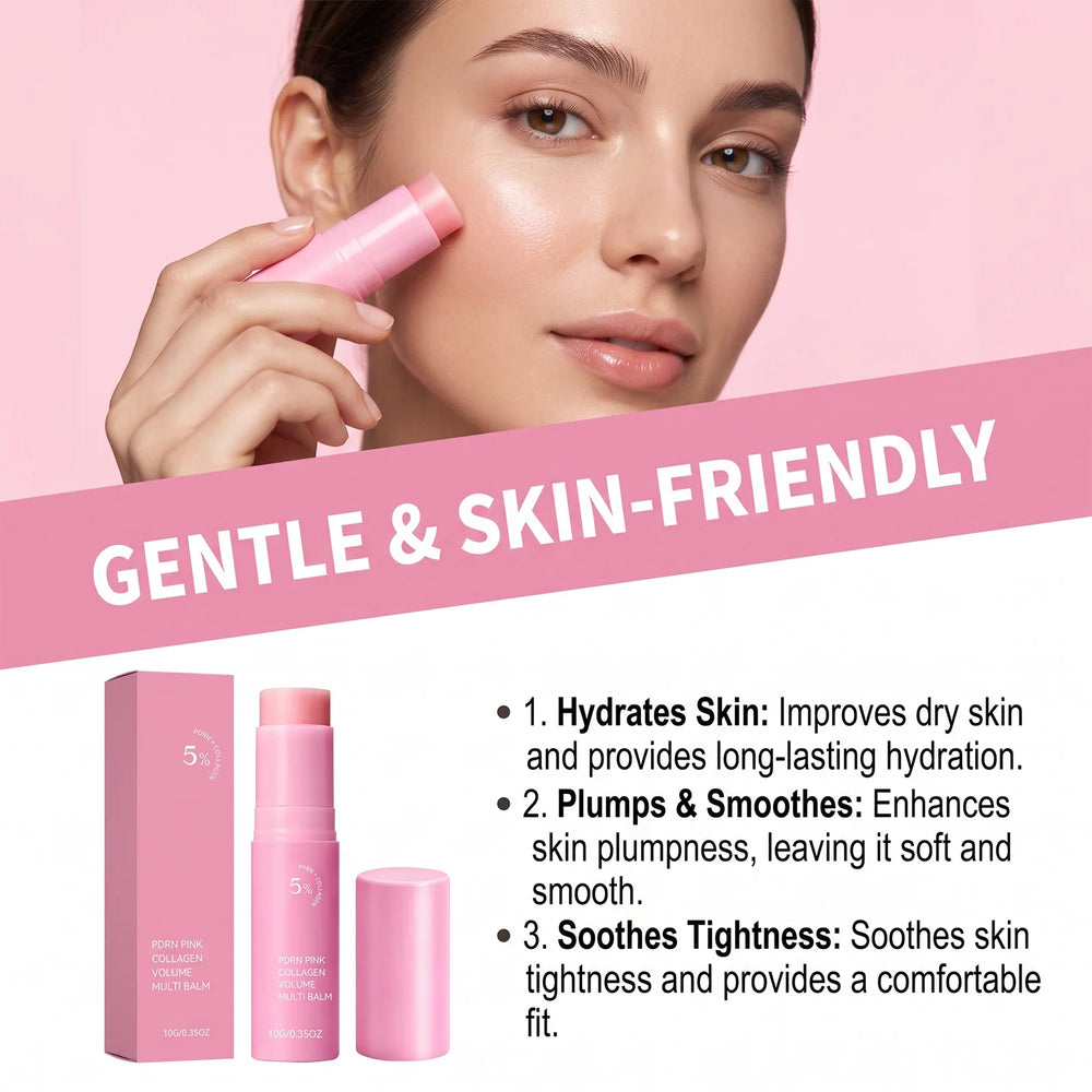 PDRN Pink Collagen Volume Multi Balm Stick Plumping Revitalize Skin Brighten Smooth Fine Lines for Face,Neck,Under Eyes,Lip Care