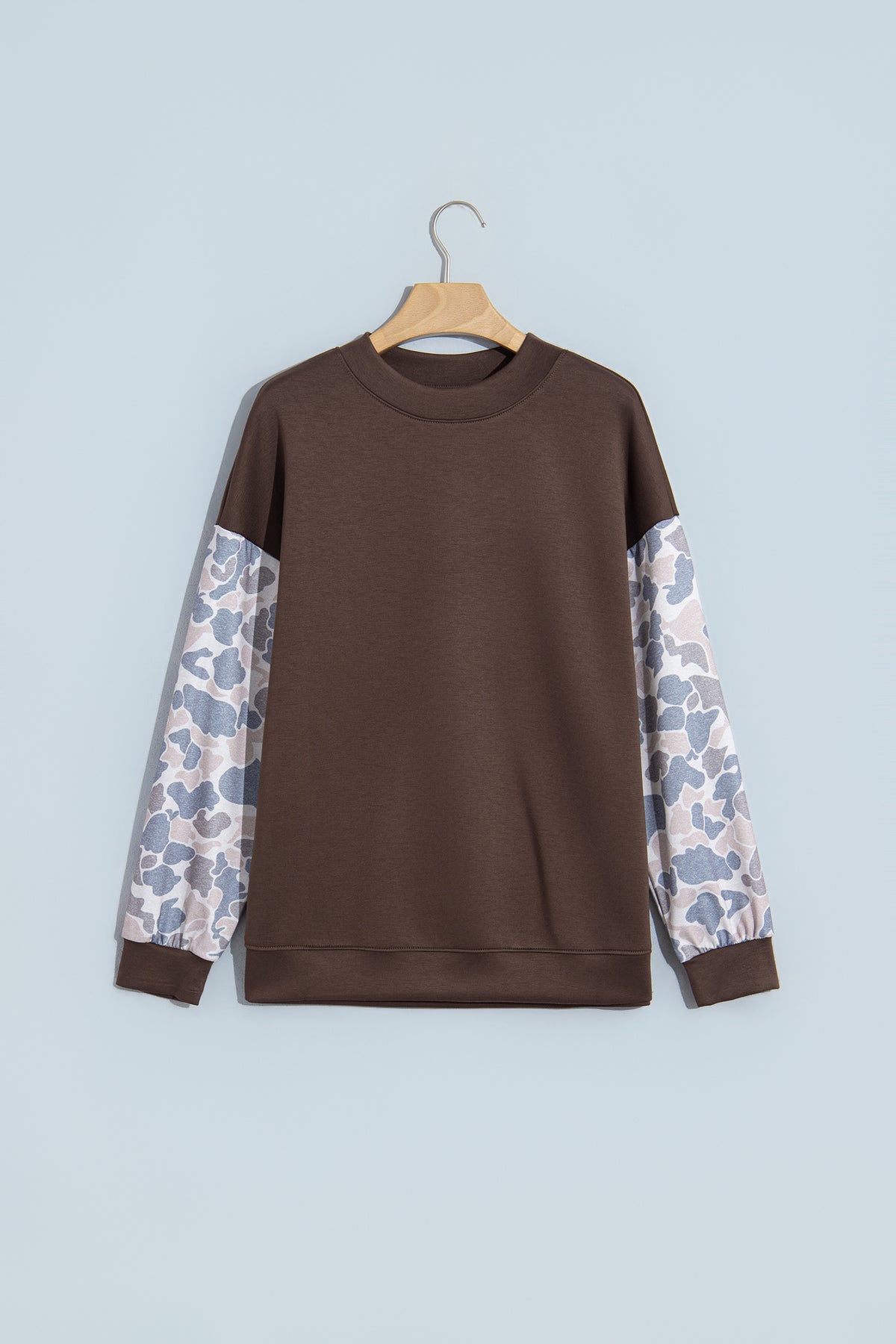 Coffee Brown Camo Sleeve Crewneck Sweatshirt