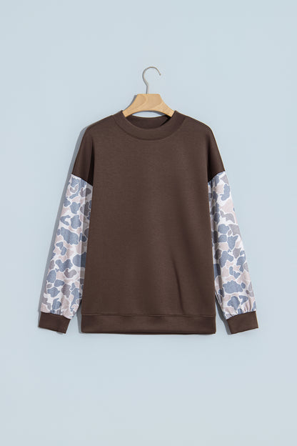 Coffee Brown Camo Sleeve Crewneck Sweatshirt