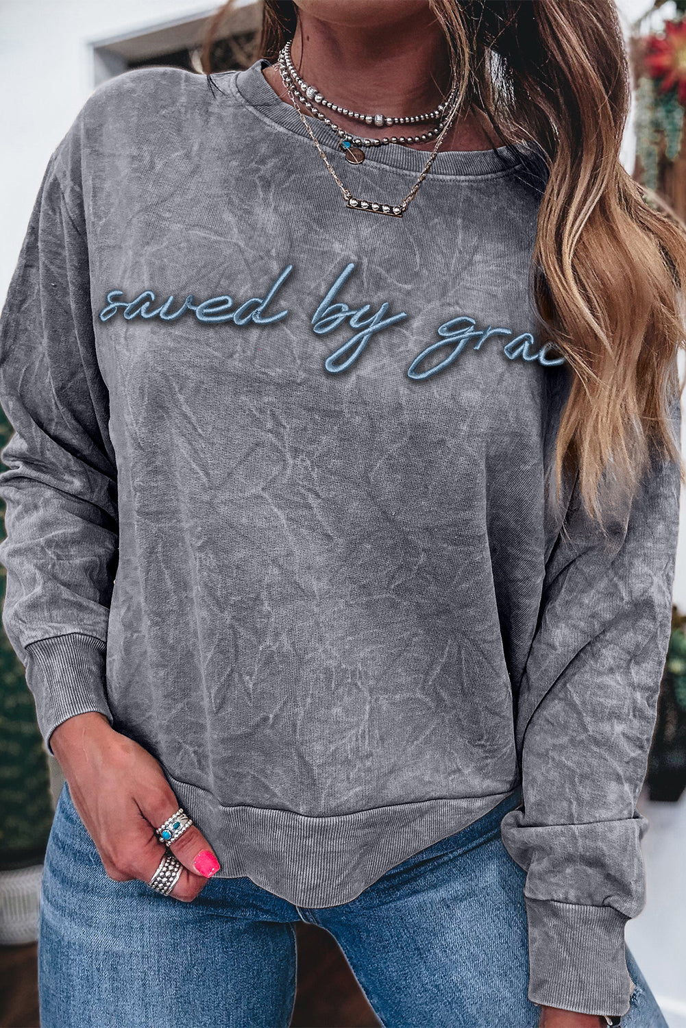 Saved by Grace Beige Graphic Sweatshirt